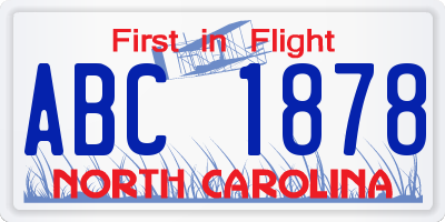 NC license plate ABC1878
