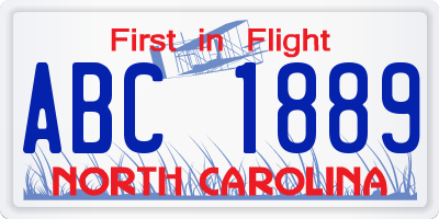 NC license plate ABC1889