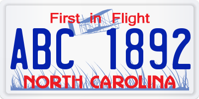 NC license plate ABC1892