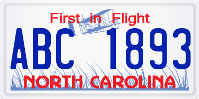 NC license plate ABC1893
