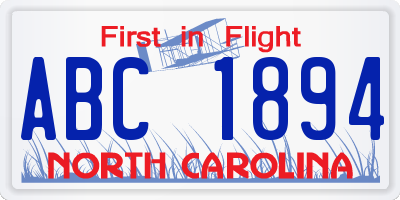 NC license plate ABC1894
