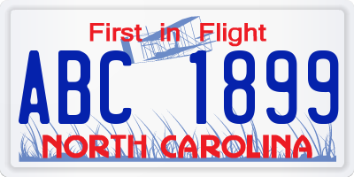 NC license plate ABC1899