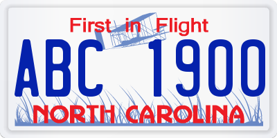 NC license plate ABC1900