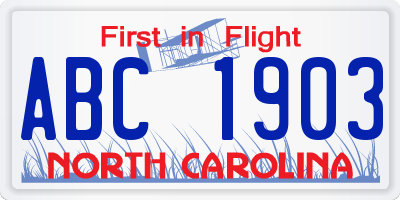 NC license plate ABC1903
