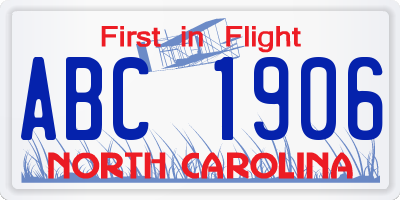NC license plate ABC1906