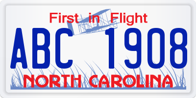 NC license plate ABC1908