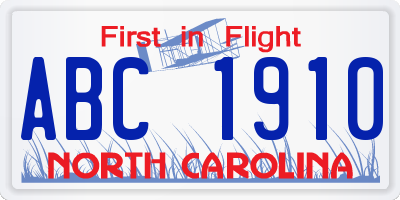 NC license plate ABC1910