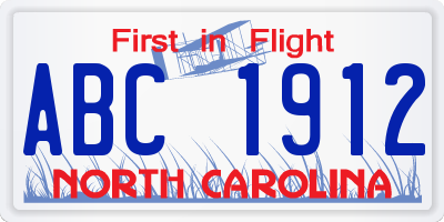 NC license plate ABC1912