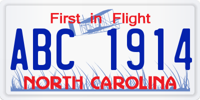 NC license plate ABC1914