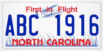 NC license plate ABC1916