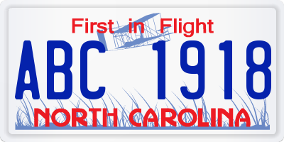 NC license plate ABC1918