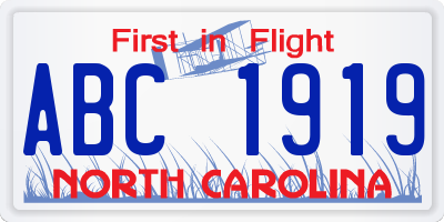 NC license plate ABC1919