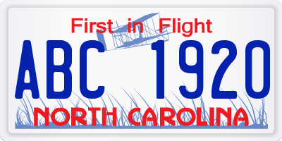 NC license plate ABC1920