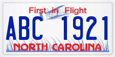 NC license plate ABC1921
