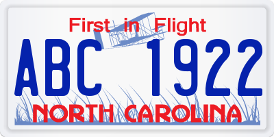 NC license plate ABC1922
