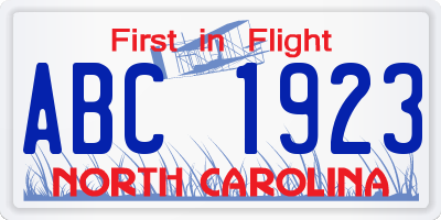 NC license plate ABC1923