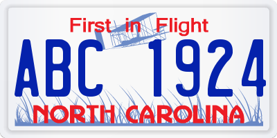 NC license plate ABC1924