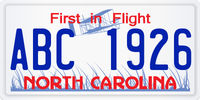 NC license plate ABC1926
