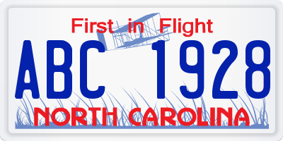 NC license plate ABC1928