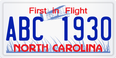 NC license plate ABC1930