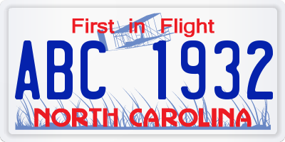 NC license plate ABC1932
