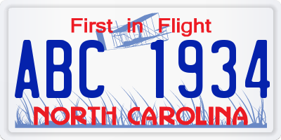 NC license plate ABC1934