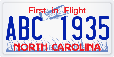 NC license plate ABC1935