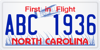 NC license plate ABC1936