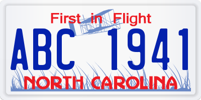 NC license plate ABC1941