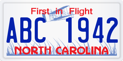 NC license plate ABC1942
