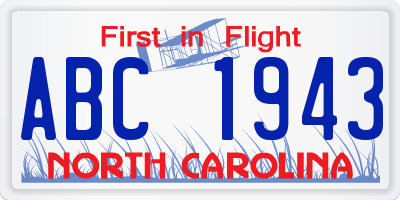 NC license plate ABC1943