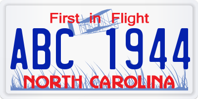 NC license plate ABC1944