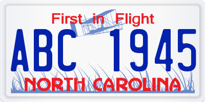NC license plate ABC1945