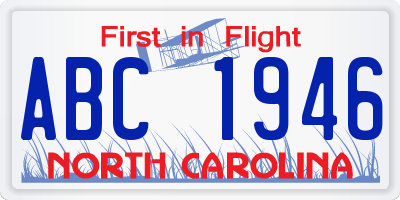 NC license plate ABC1946