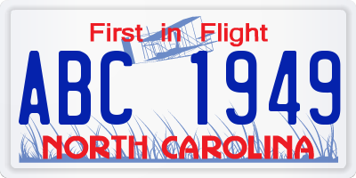 NC license plate ABC1949