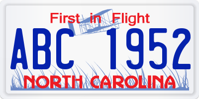NC license plate ABC1952