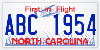 NC license plate ABC1954