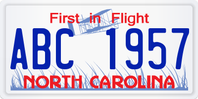 NC license plate ABC1957