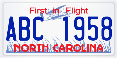 NC license plate ABC1958