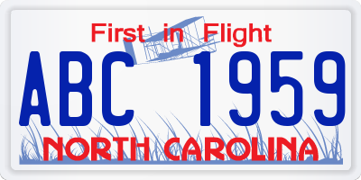 NC license plate ABC1959