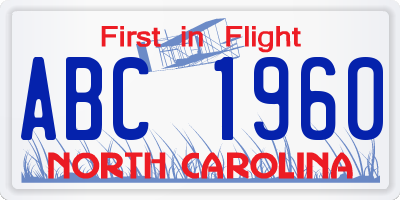 NC license plate ABC1960