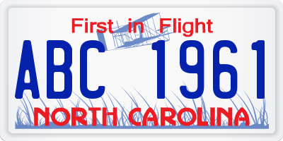 NC license plate ABC1961