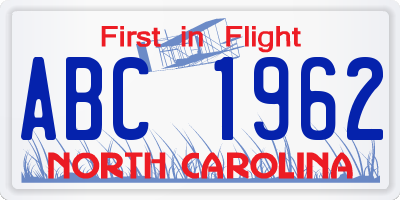 NC license plate ABC1962
