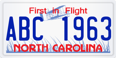 NC license plate ABC1963
