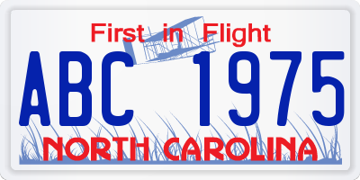 NC license plate ABC1975
