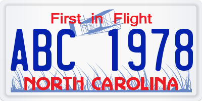 NC license plate ABC1978