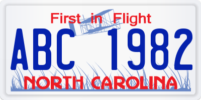 NC license plate ABC1982