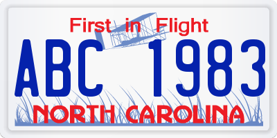 NC license plate ABC1983