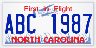 NC license plate ABC1987