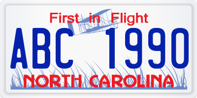 NC license plate ABC1990